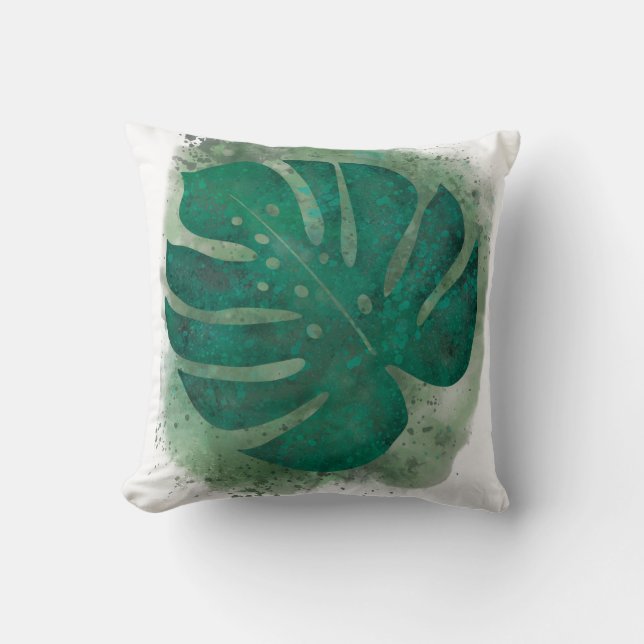 Coussin Monstera Aquarelle Verte  (Recto)