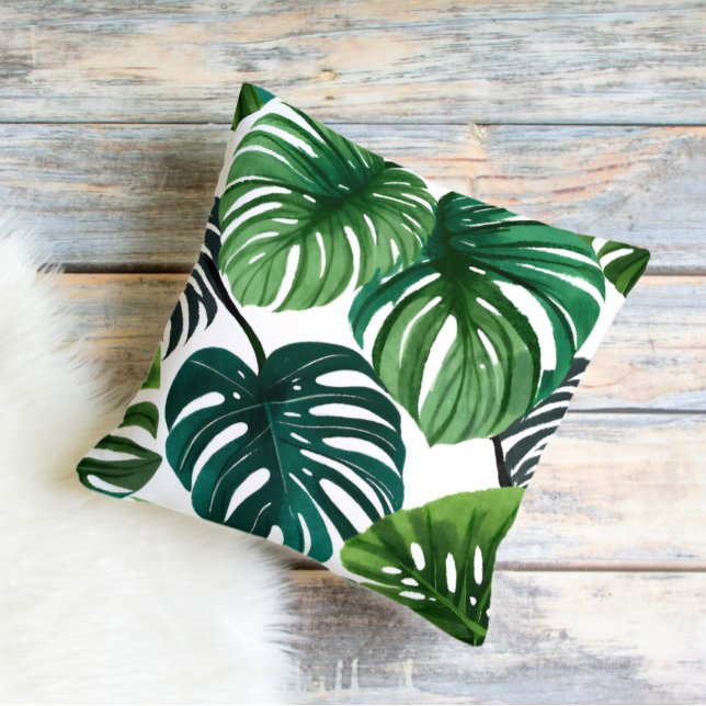 Coussin Monstera Feuille Moderne Aquarelle Botanique (Créateur téléchargé)