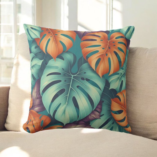 Coussin Monstera Fleurs tropicales Boho Aquarelle Botanica (Créateur téléchargé)
