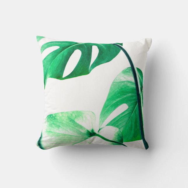 Coussin Monstera laisse l'aquarelle tropicale de paume (Recto)