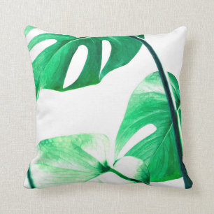 Coussin Monstera laisse l'aquarelle tropicale de paume