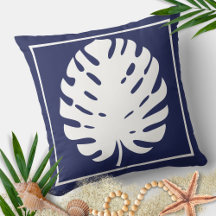 Monstera Leaf Marine Bleu et blanc Côte moderne