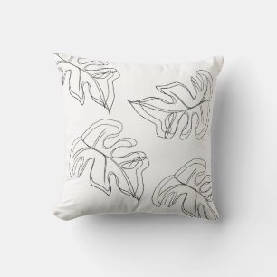 Coussin Monstera Minimaliste Dessin à la Main Noir Blanc