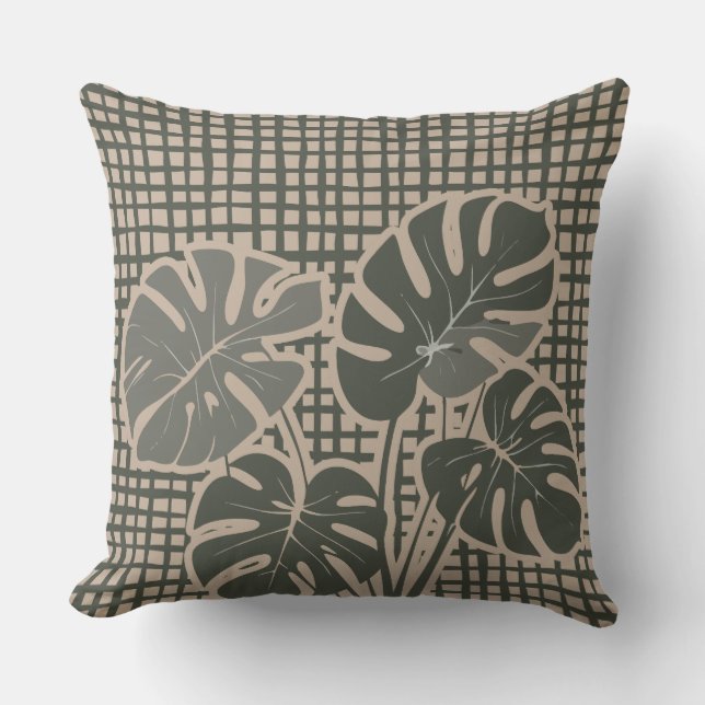 Coussin Monstera Moss Green Premium Throw Pillow (Recto)