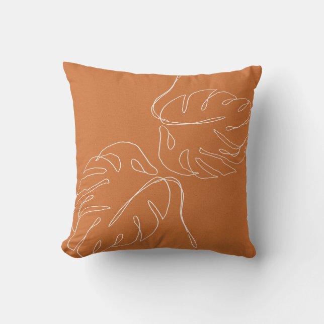 Coussin Monstera Palm Terra Cotta Brun Abstrait (Recto)