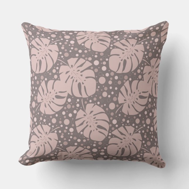 Coussin Monstère beige feuilles sur pois brun (Recto)