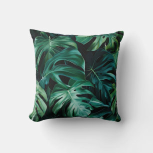 Coussin Monstère de jungle profonde feuille flore exotique