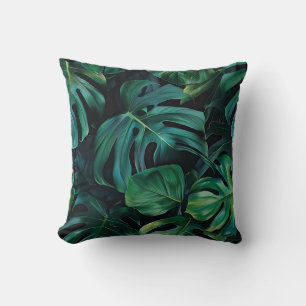Coussin Monstère de jungle profonde feuille flore exotique
