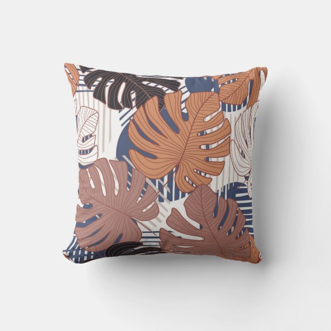 Coussin Monstère exotique feuille, vintage tropicale. (Recto)