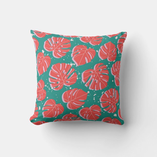Coussin Monstère rouge : motif tropical vert (Recto)