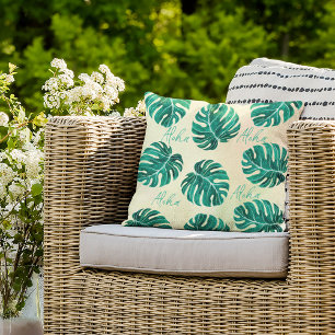 Coussin Monstère tropicale émeraude palmier vert feuille a