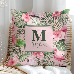 Coussin Monstère tropicale et Monogramme Flamant rose