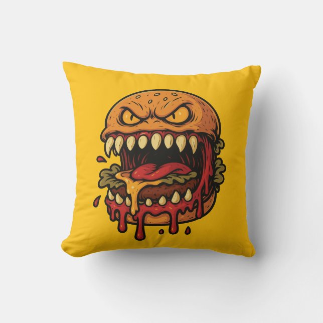 Coussin Monstre Cheeseburger jaune (Recto)