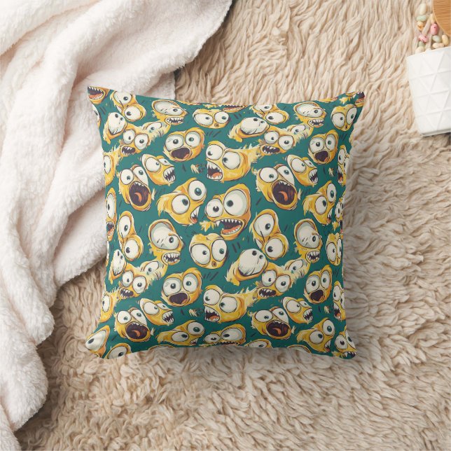 Coussin Monstre jaune fou Halloween sarcelle (Couverture)