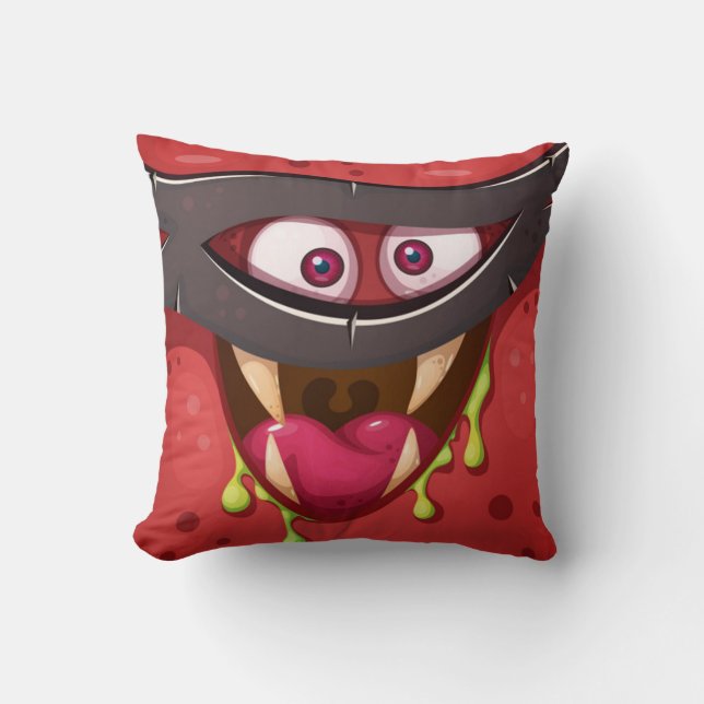 Coussin Monstre Rouge Masqué Fou (Recto)