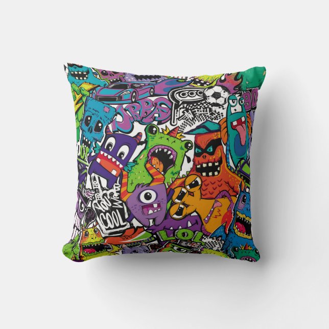 Coussin Monstres de bandes dessinées Abstraits sans soudur (Recto)