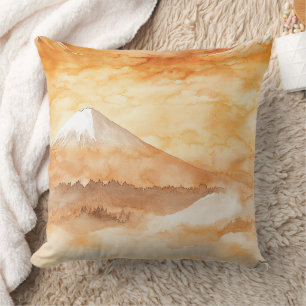 Coussin Mont Fuji au lever du soleil Aquarelle Paysage ora