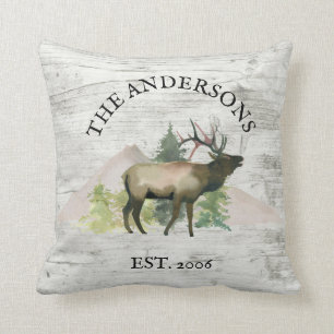 Coussin Montagne personnalisée cabine Rustic Elk White Woo