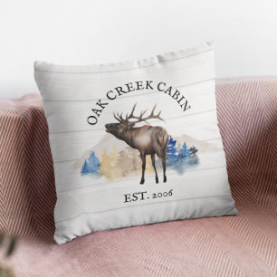 Coussin Montagne personnalisée cabine Rustic Elk White Woo
