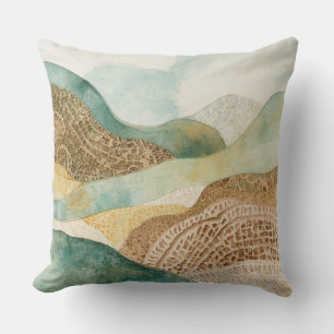 Coussin Montagnes Abstraites Bleu Vert Brun Capricieuses