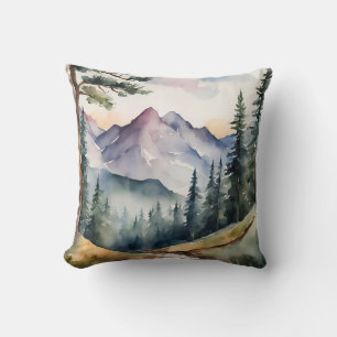 Coussin Montagnes Aquarelle Arbres Nature
