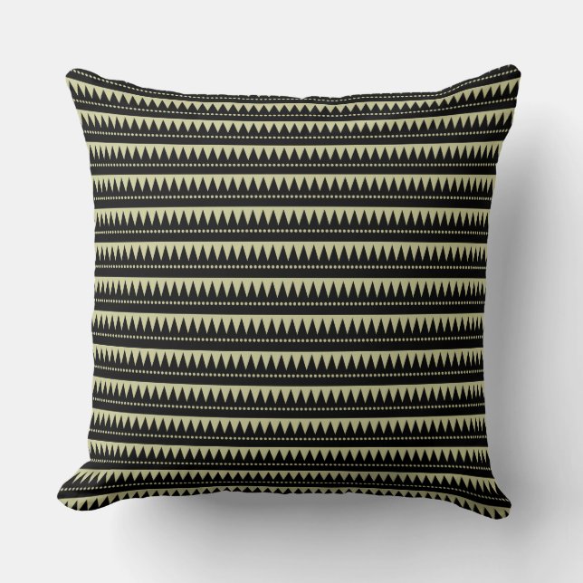 Coussin Montagnes Aztec - Noir sur lumière Khaki (Recto)