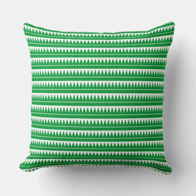 Coussin Montagnes Aztec - Vert d'herbe sur blanc (Recto)