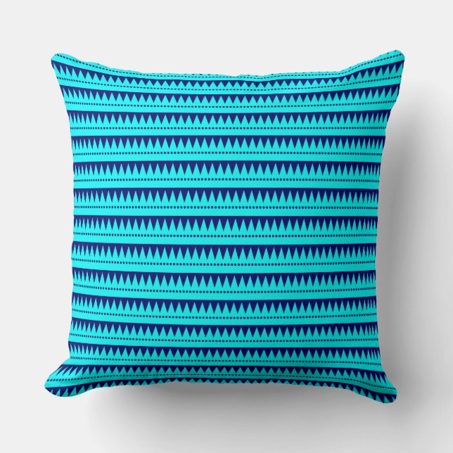 Coussin Montagnes Aztèques - Cyan avec Marine profonde (Recto)