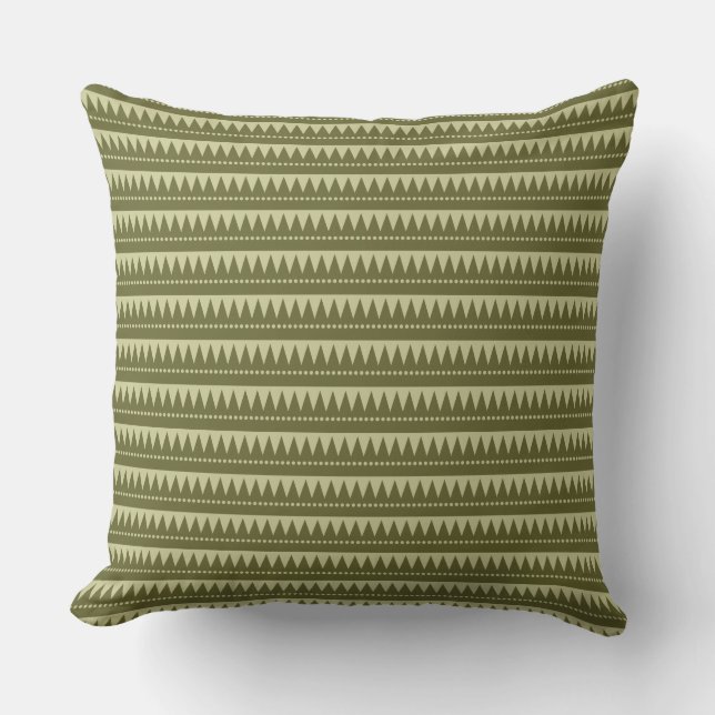Coussin Montagnes Aztèques - Dp Olive sur Lt Khaki (Recto)