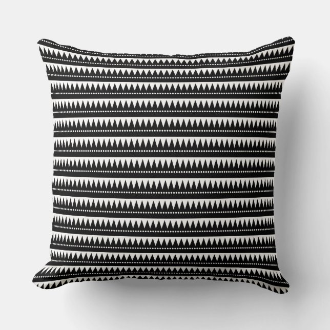 Coussin Montagnes Aztèques - Noir sur Blanc (Recto)