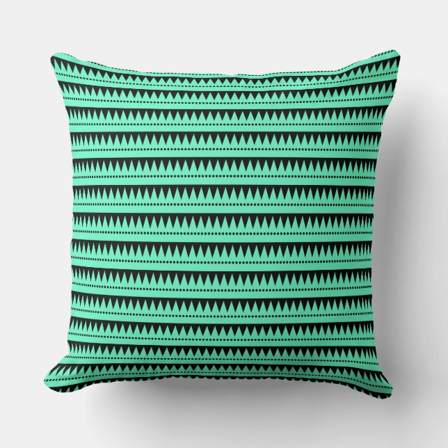Coussin Montagnes Aztèques - Turquoise sur Noir (Recto)