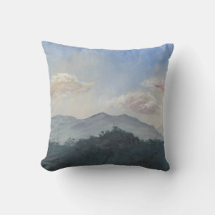 Coussin Montagnes Bleues Gouache : Scène Nature Vibrante