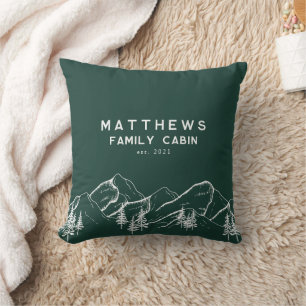 Coussin Montagnes de Famille d'Hiver Monogramme Vert Rusti