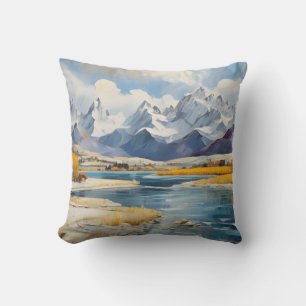Coussin Montagnes d'hiver et lac