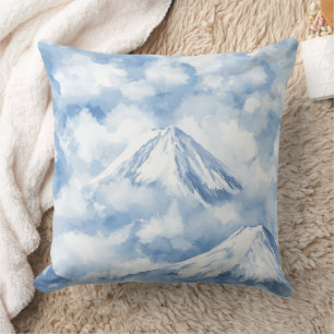 Coussin Montagnes Douces Aquarelle Neige Nuages Bleu Blanc