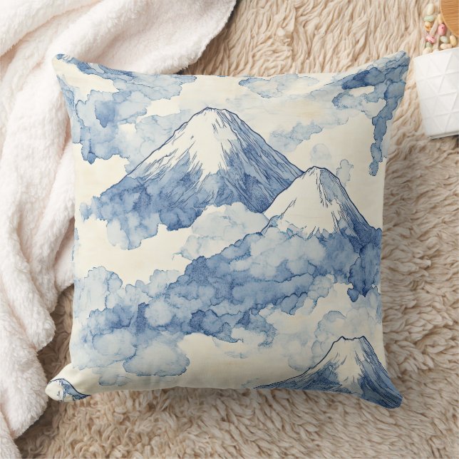 Coussin Montagnes enneigées bleu blanc équilibrées (Couverture)