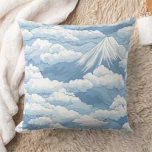 Coussin Montagnes enneigées calmes Aquarelle Harmonie bleu