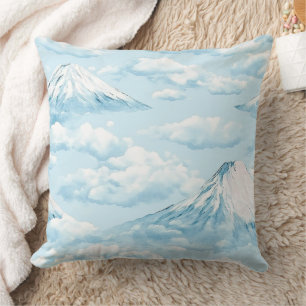 Coussin Montagnes enneigées de rêve - Bleu blanc doux