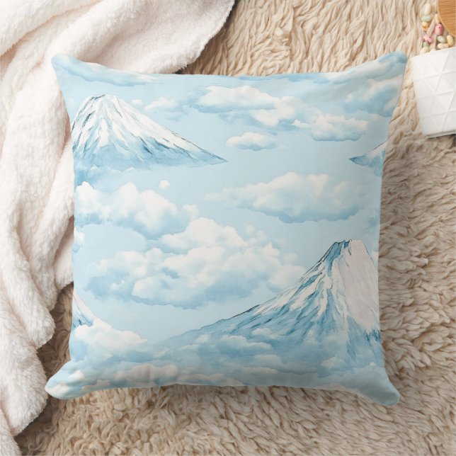Coussin Montagnes enneigées de rêve - Bleu blanc doux (Couverture)