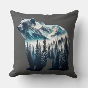Coussin Montagnes et forêts de grizzlis