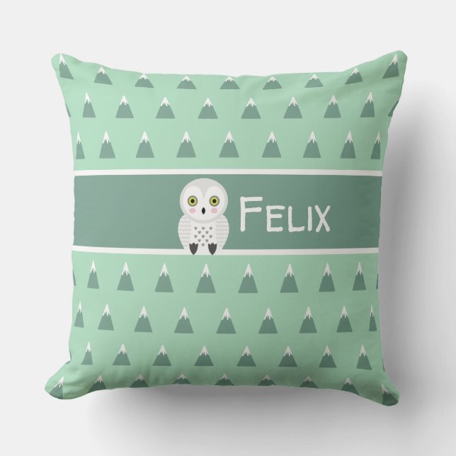 Coussin Montagnes et hibou scandinaves modernes (Recto)