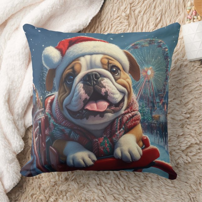 Coussin Montagnes Russes Bulldog Noël (Couverture)