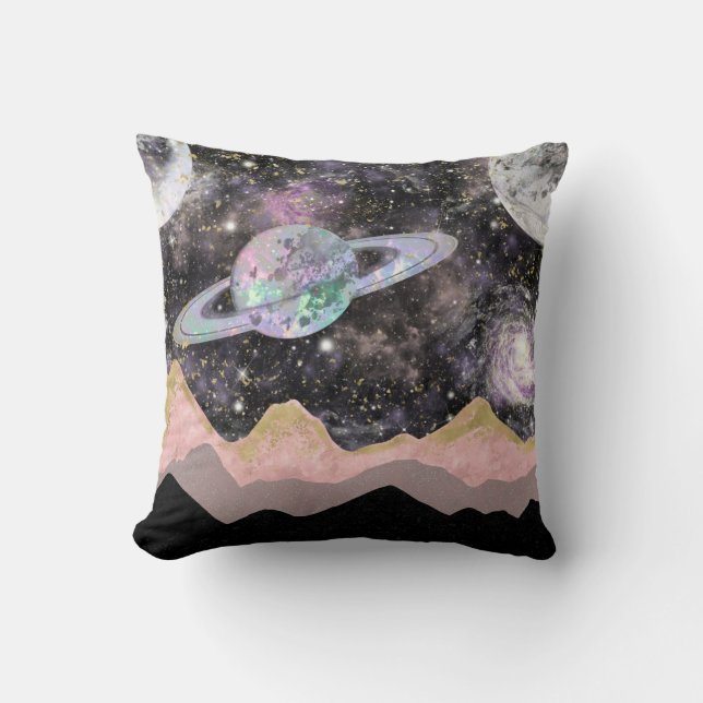 Coussin Montagnes Spatiales Ciel Étoilé Galaxie Planètes (Recto)