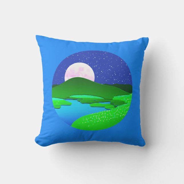 Coussin Montée de la Pleine lune sur les collines vertes (Recto)