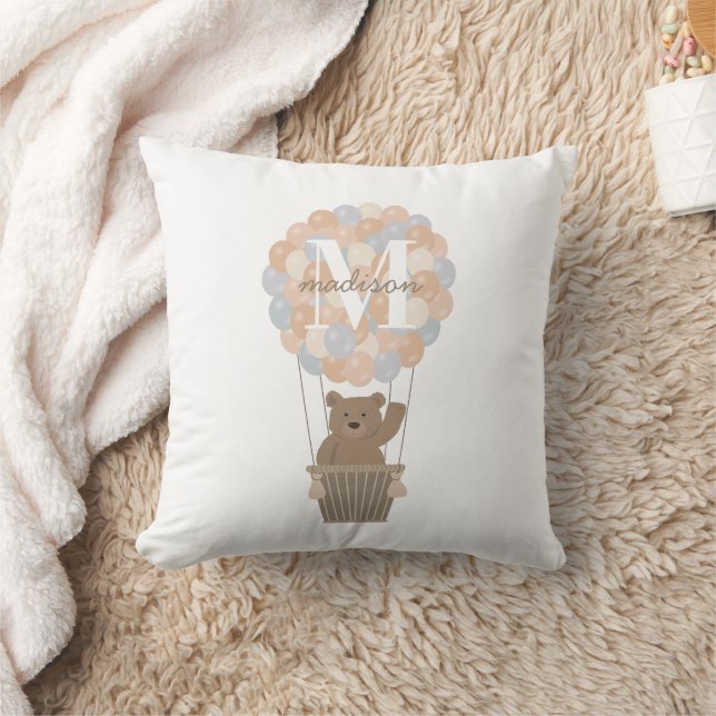 Coussin Montgolfières Ourson Mignon Monogramme Unisexe (Couverture)