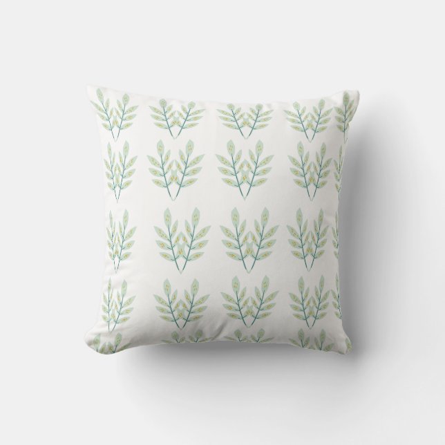 Coussin Montre botanique à feuilles d'eucalyptus vert ment (Recto)