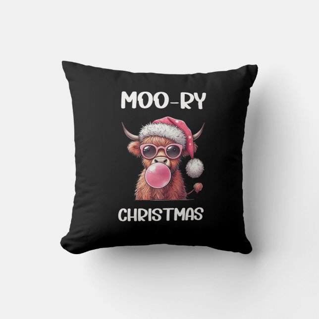 Coussin Moo-ry Christmas Scottish Higland Cow (Recto)
