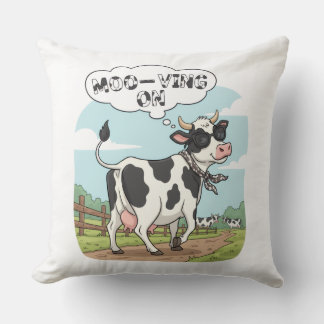 Coussin "Moo-ving On" Cow - Funny & Stylish Farm Humor!