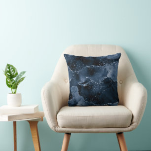 Coussin Moody Agate   Marine Denim Steel Blue Faux Parties