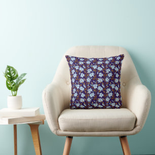 Coussin Moody Blue Clematis Trail Floral Pattern